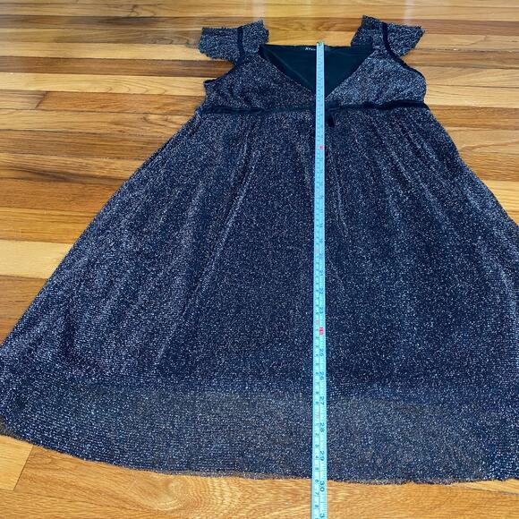 Mirror Sparkly Babydoll Coquette Empire Waist Mini Dress Velour Bow Flouncy Y2K - Picture 12 of 13